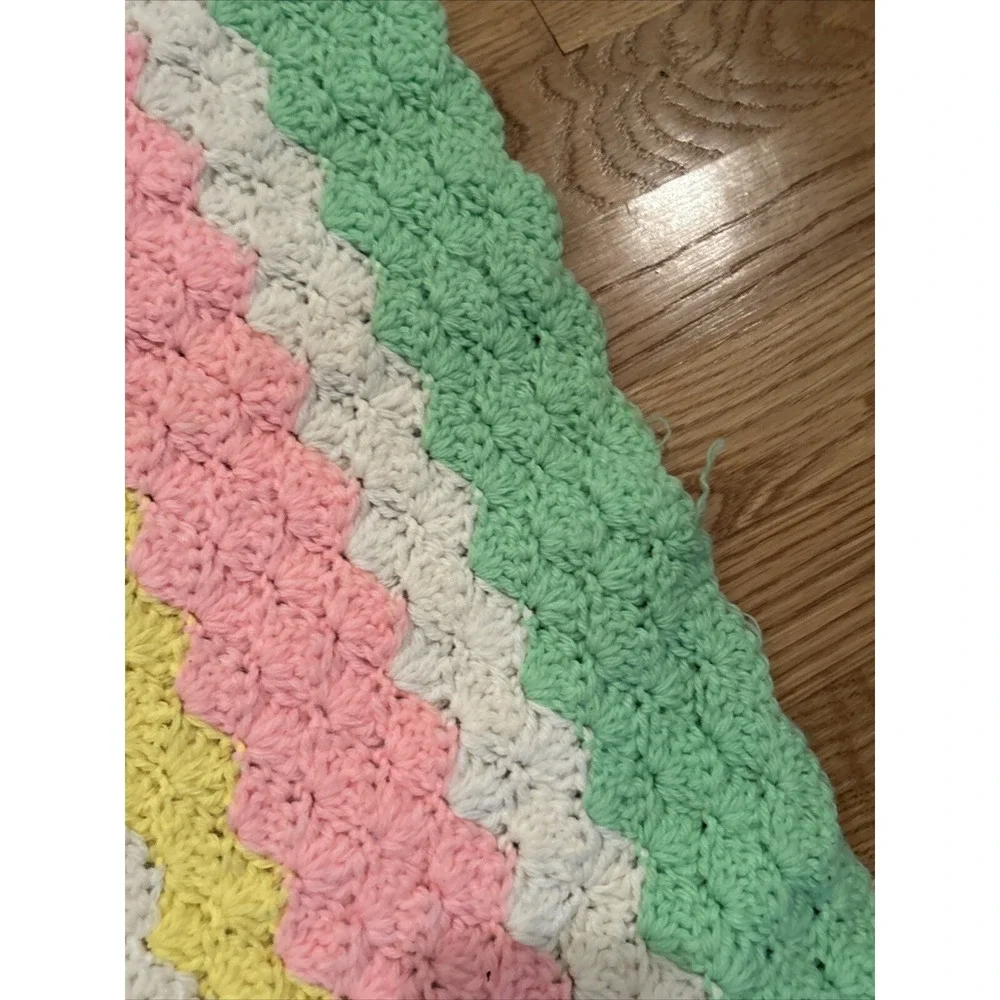 Crochet Handmade Baby Blanket Afghan Pastel Color Stripes 47